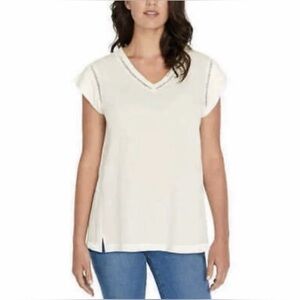 Buffalo David Bitton Women's White V-Neck Top Size M